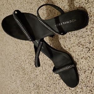Chills Bling Black Strappy High Heel Shoes